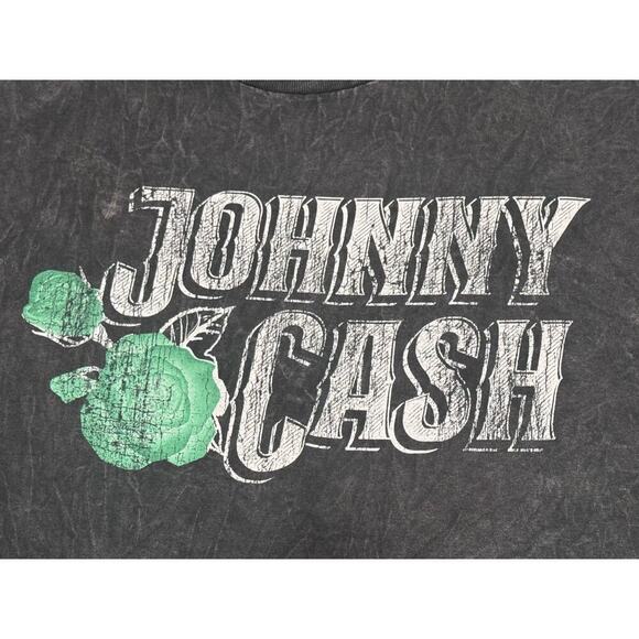 Johnny Cash Black Faded Distressed Short Sleeve T-shirt Outlaw Cowboy Hat Sz L - Picture 2 of 7